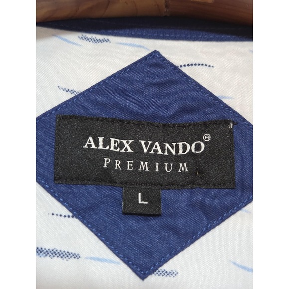 Alex Vando Shirt Mens Large White Blue Print Long Sleeve Button Front Casual - Picture 4 of 7